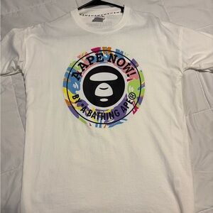 Bape White Short Sleeve Tee with Colorful Logo
